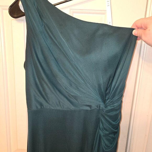 Azazie Brooke Pine A-Line One Shoulder Mesh Dress - Picture 11 of 12